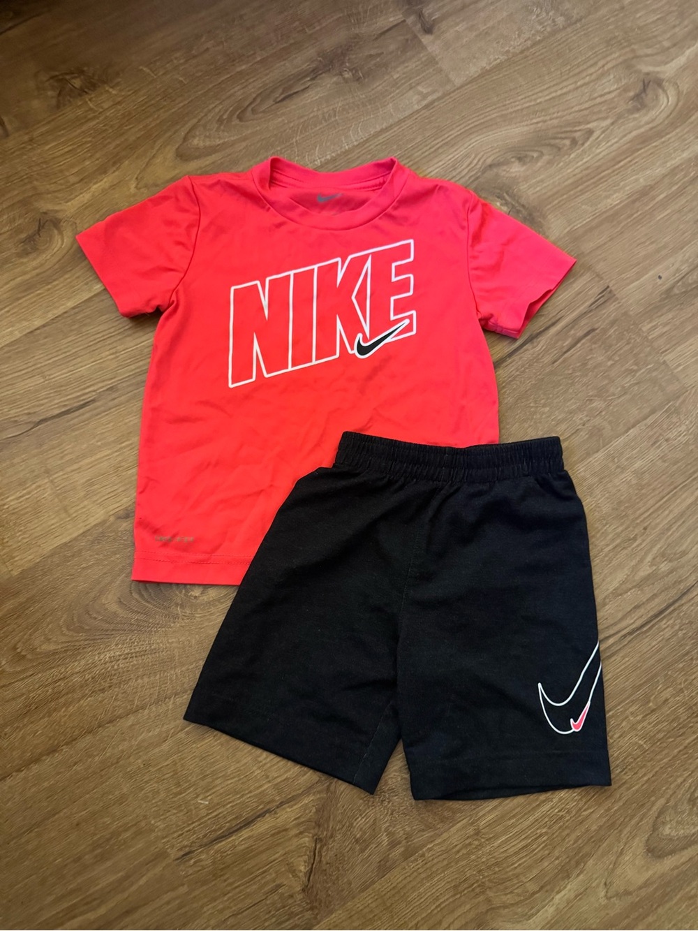 Nike Kids' Bright Red Logo Tee and Black Shorts Set (Size 4T)